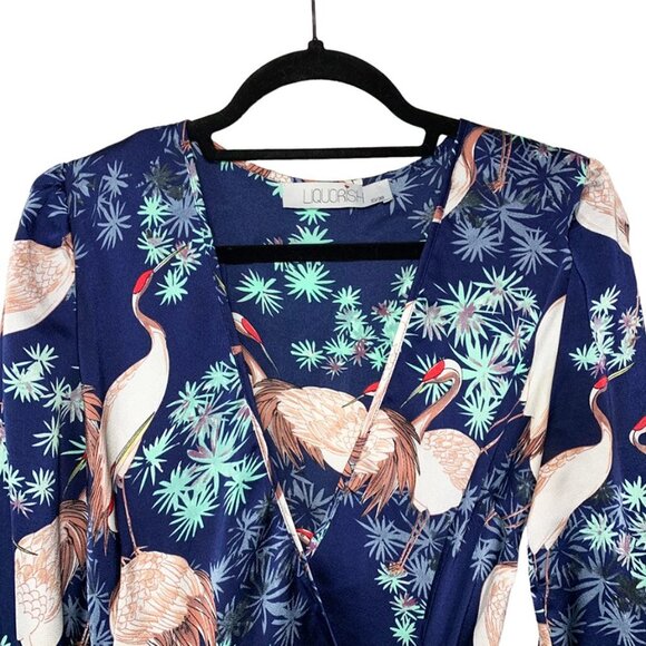 LIQUORISH RARE Tropical Crane Bird Print Wrap Dress - Picture 3 of 6